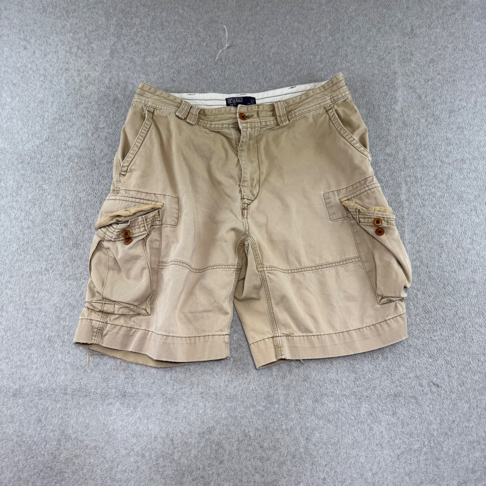 Polo Ralph Lauren Cargo Shorts Mens 36 Khaki‎ Tan Distressed Cotton Utility Y2K